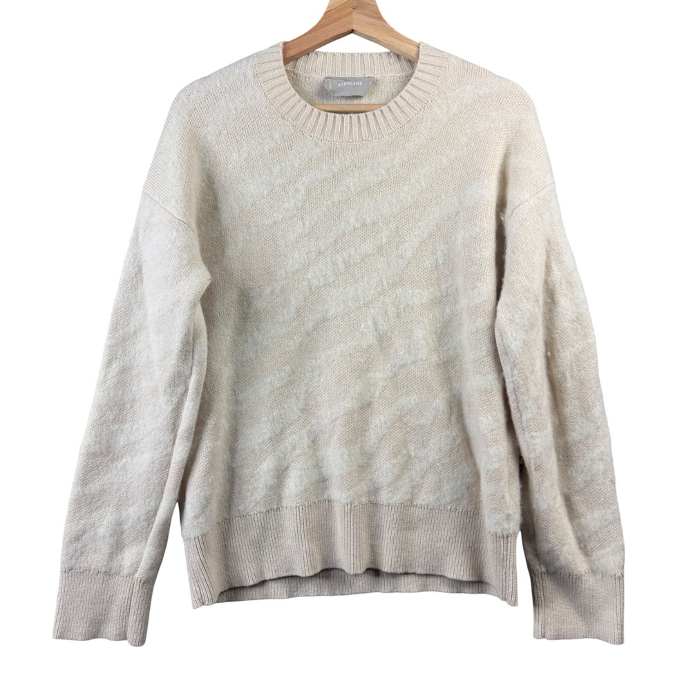 Everlane Womens Alpaca Wool Blend Abstract Zebra Stripe Crewneck Sweater Cream S